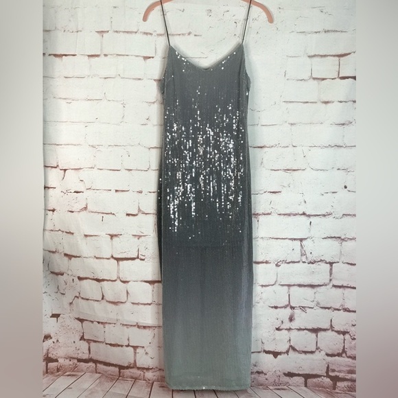 ZARA Degrade Silver Shimmer Sequin Midi Slip Dress Size XS NEW WITH TAGS - Picture 9 of 16